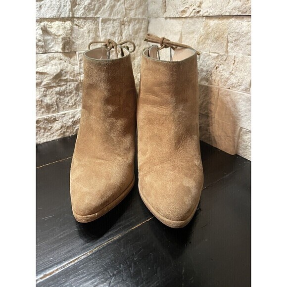 Stuart Weitzman Gardiner Camel Suede Ankle Boots Size 7 B Zip Side Tie Back - Picture 2 of 11